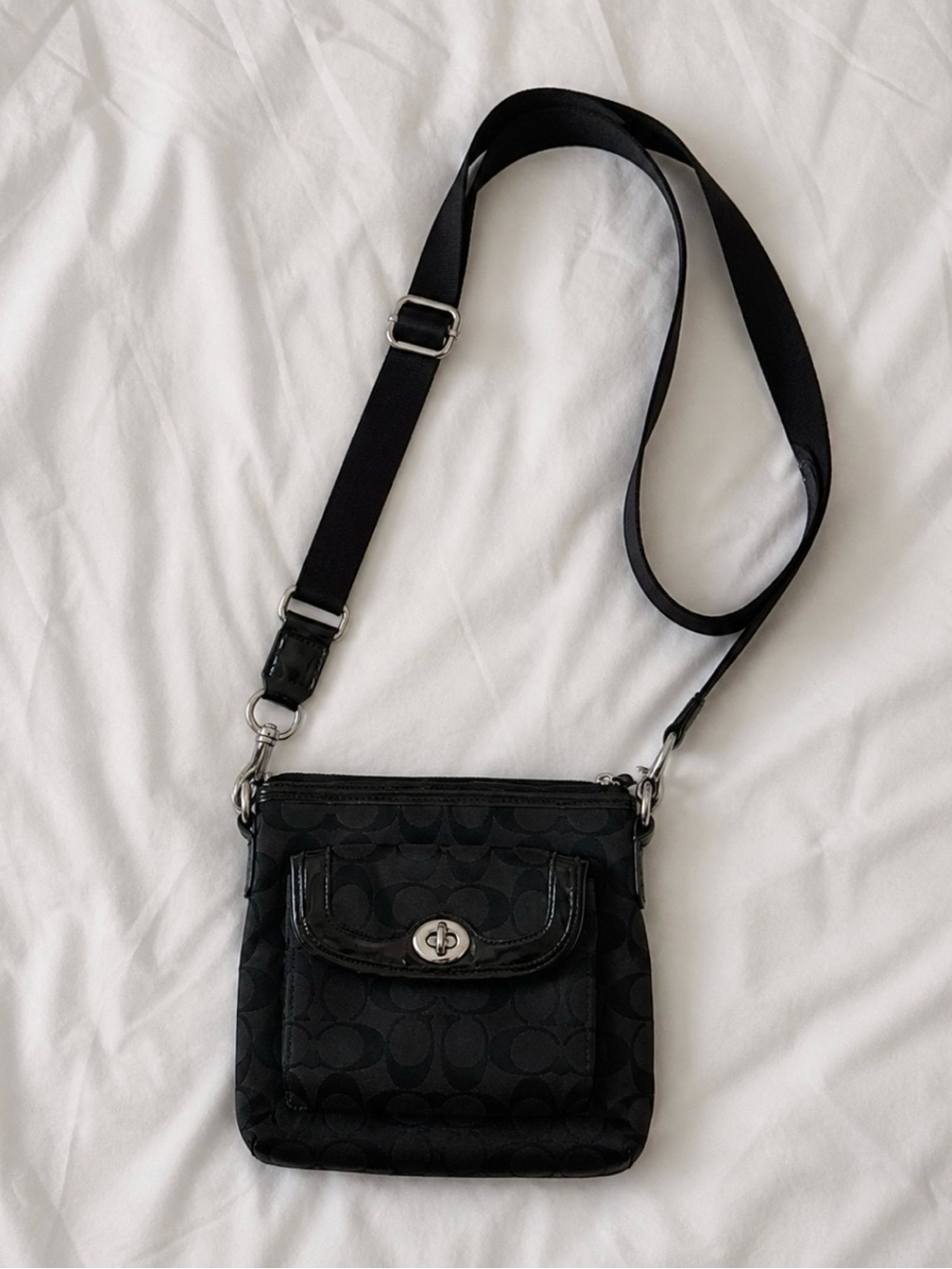 Coach Black Crossbody with Signature Jacquard and Silver Hardware